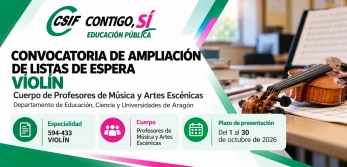 AMPLIACIÓN DE LISTAS ARAGÓN: 594 433 PROFESORES DE MÚSICA Y ARTES ESCÉNICAS - VIOLÍN