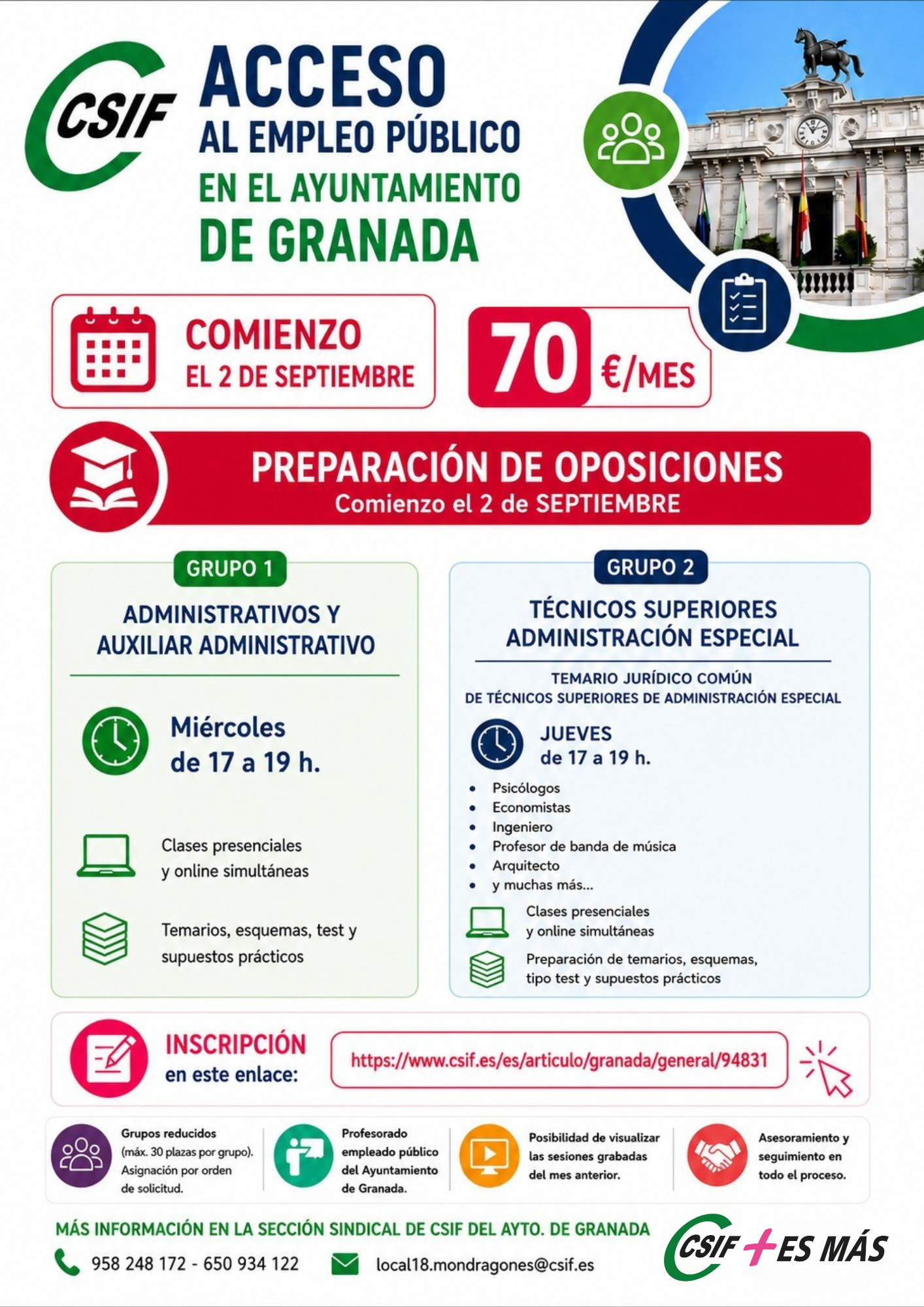 Acceso al empleo público en el Ayuntamiento de Granada septiembre 2026