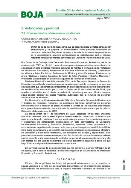 Listados personal seleccionado BOJA 20 mayo 2025