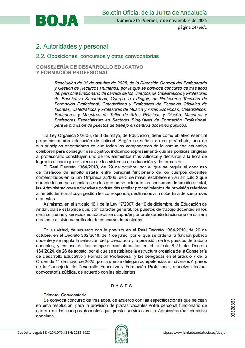 Convocatoria oficial BOJA