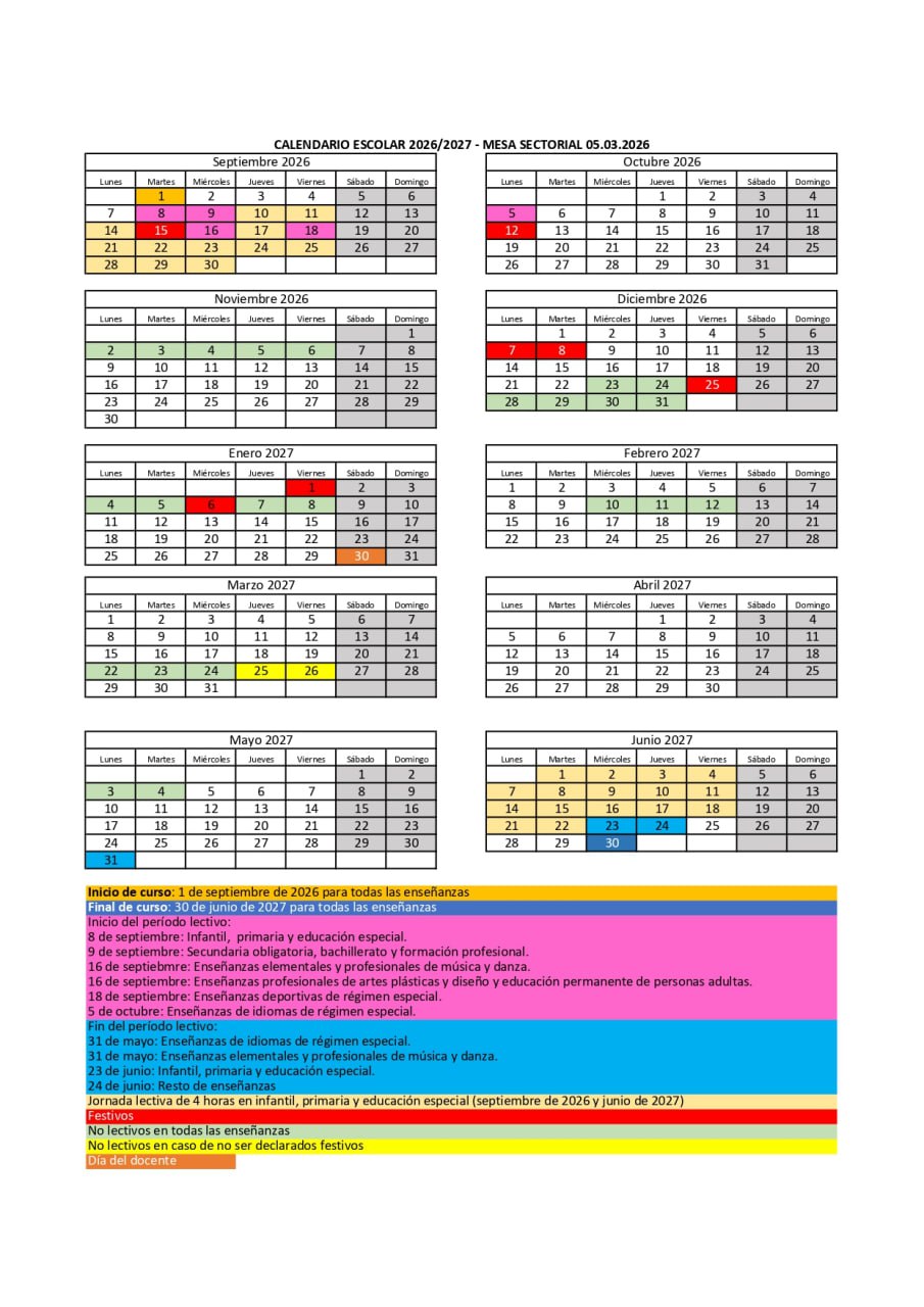 CSIF CALENDARIO ESCOLAR CURSO 2026 2027 CSIF CALENDARIO ESCOLAR CURSO 2026 2027