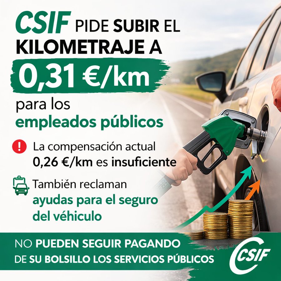 CSIF pide subir el kilometraje para empleados públicos