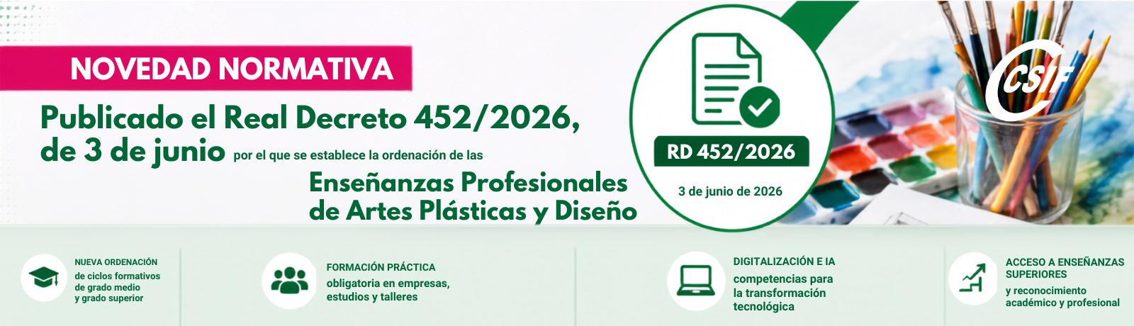 Real Decreto 452/2026 sobre enseñanzas profesionales de Artes Plásticas y Diseño