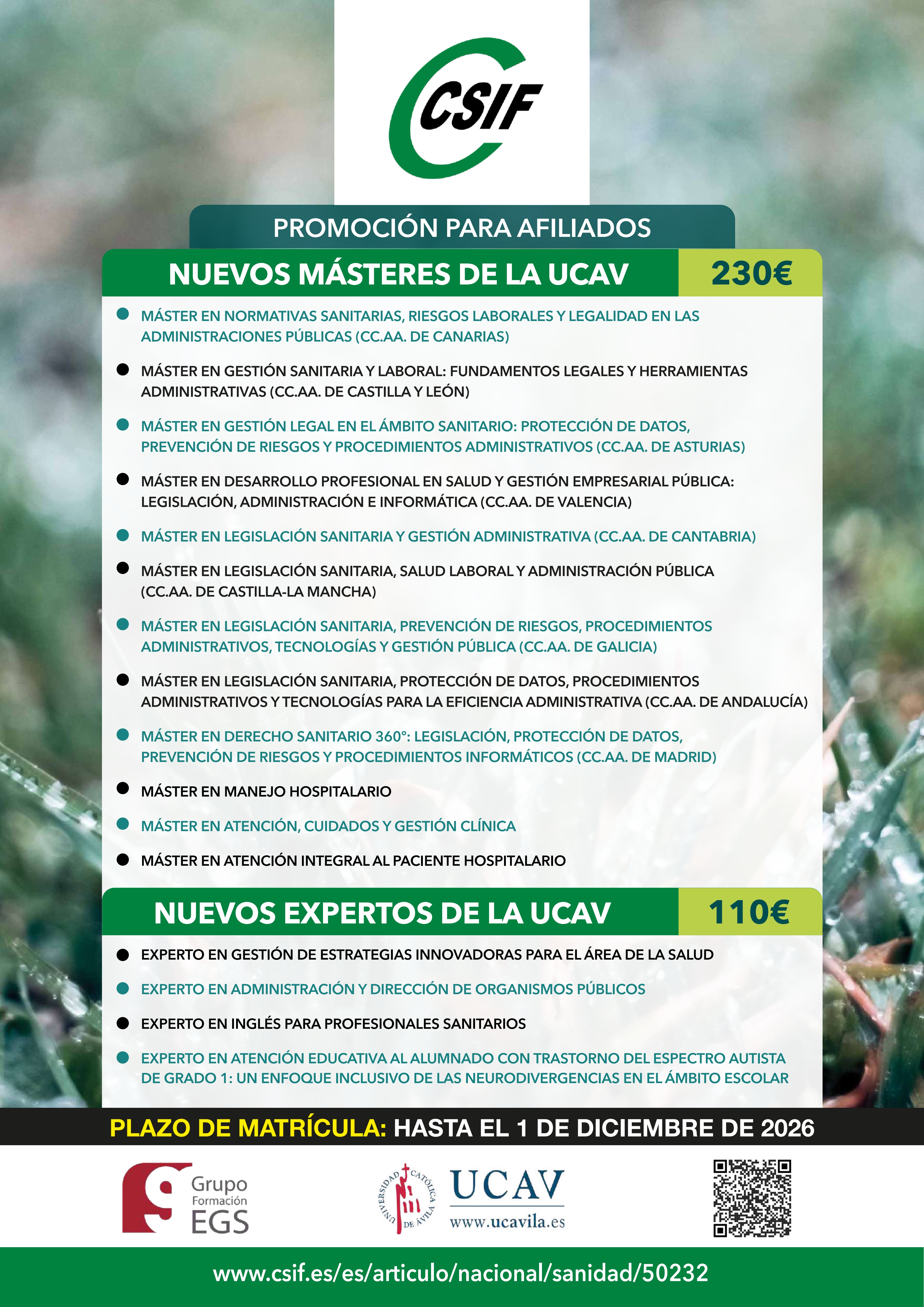 Oferta de Másteres y Expertos de la UCAV